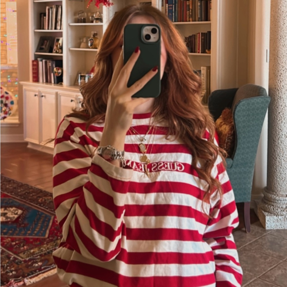 Guess Red and White Striped Long Sleeve